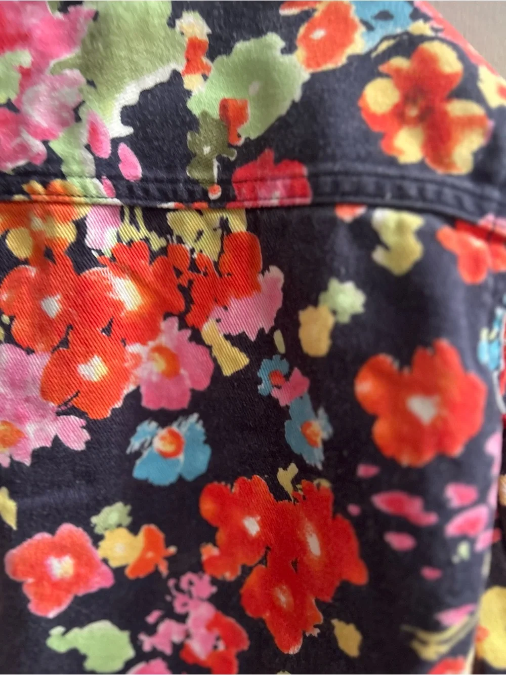 Ralph Lauren Black Floral Print Denim Jacket with Bright Blooms Sz 4T